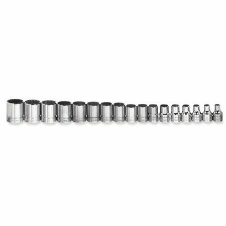 WILLIAMS Socket Set, 12 Pieces, 3/8 Inch Dr, Shallow, 3/8 Inch Size JHWMSB-12RC